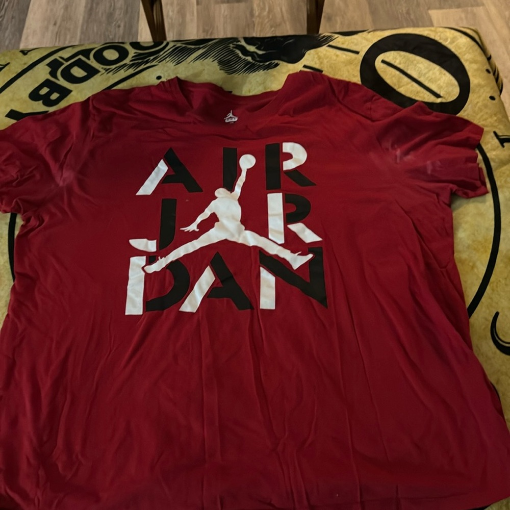 Air Jordan Mens Red T-Shirt Graphic Jumpman Spellout Pullover Short Sleeve Sz XL